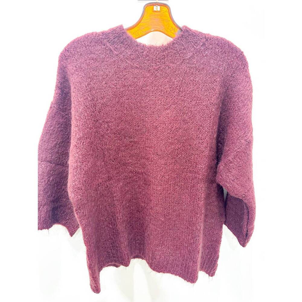 NEW MILIO MILANO women's mock neck wide sleeve pullover sweater in wine